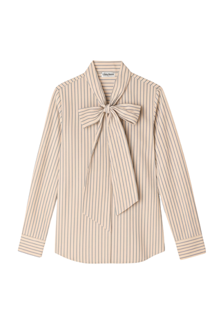 Lily Stripe Bow Shirt - Beige