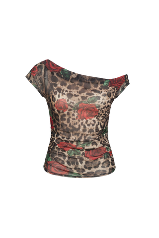 Chloe Mesh Top - Leopard/Rose Print