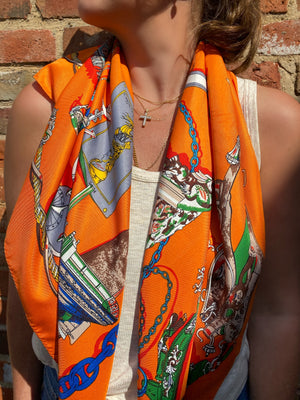
            
                Load image into Gallery viewer, Vintage square scarf in orange
            
        