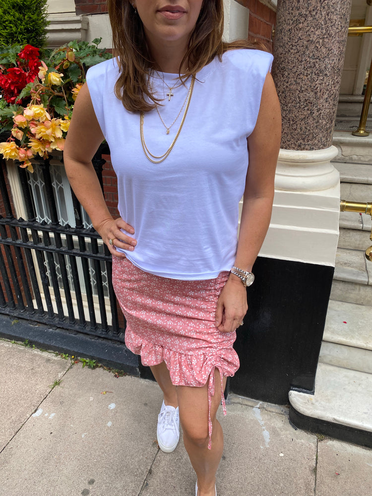 Ruched mini skirt coral
